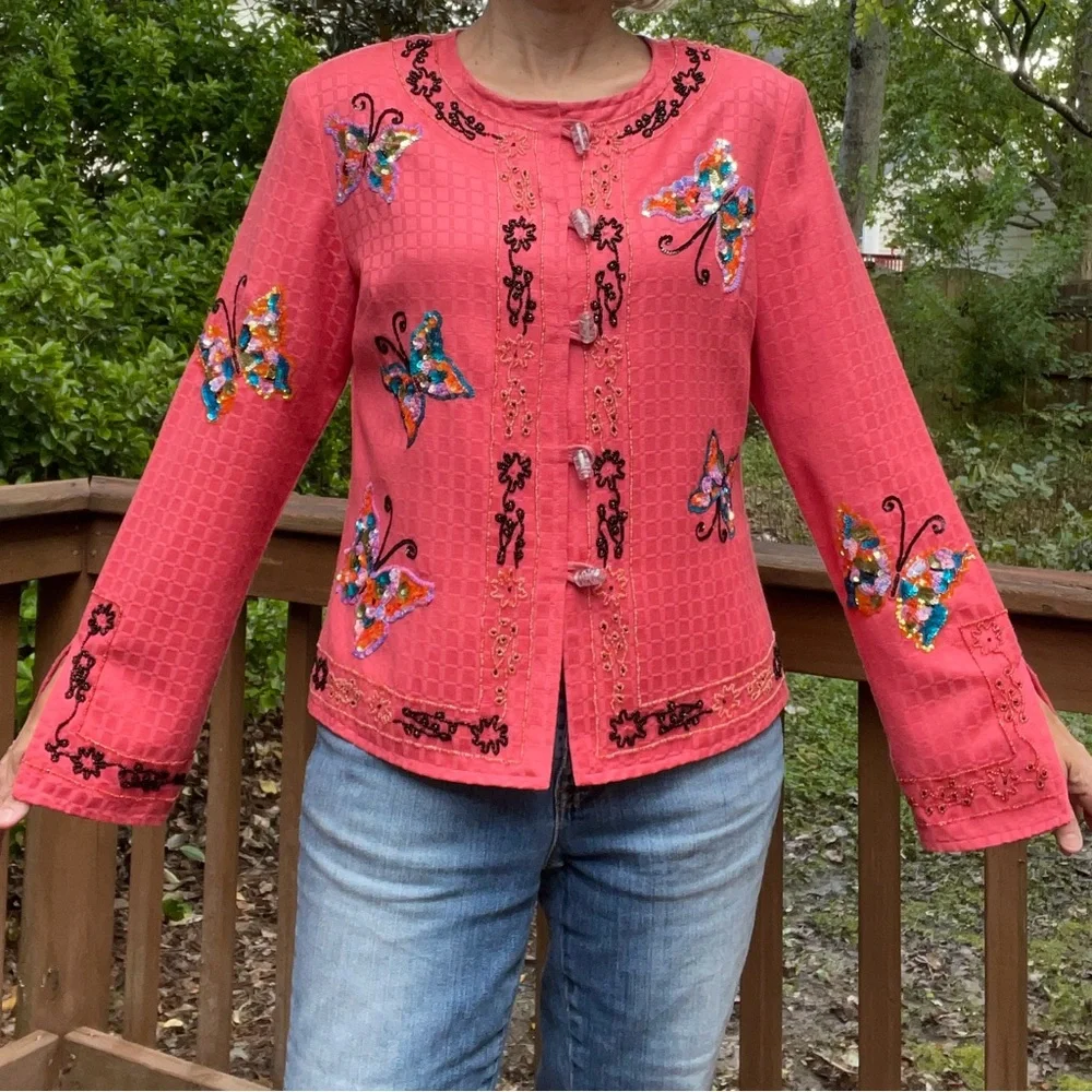 Julia Kim sequined beaded jacket, butterflies motif - Picture 4 of 10